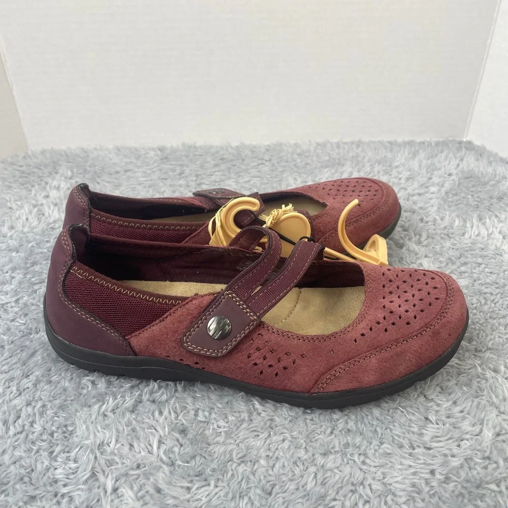 Earth Spirit Mary Jane Flats Womens‎ Size 8 Burgundy Leather FishermanComfort